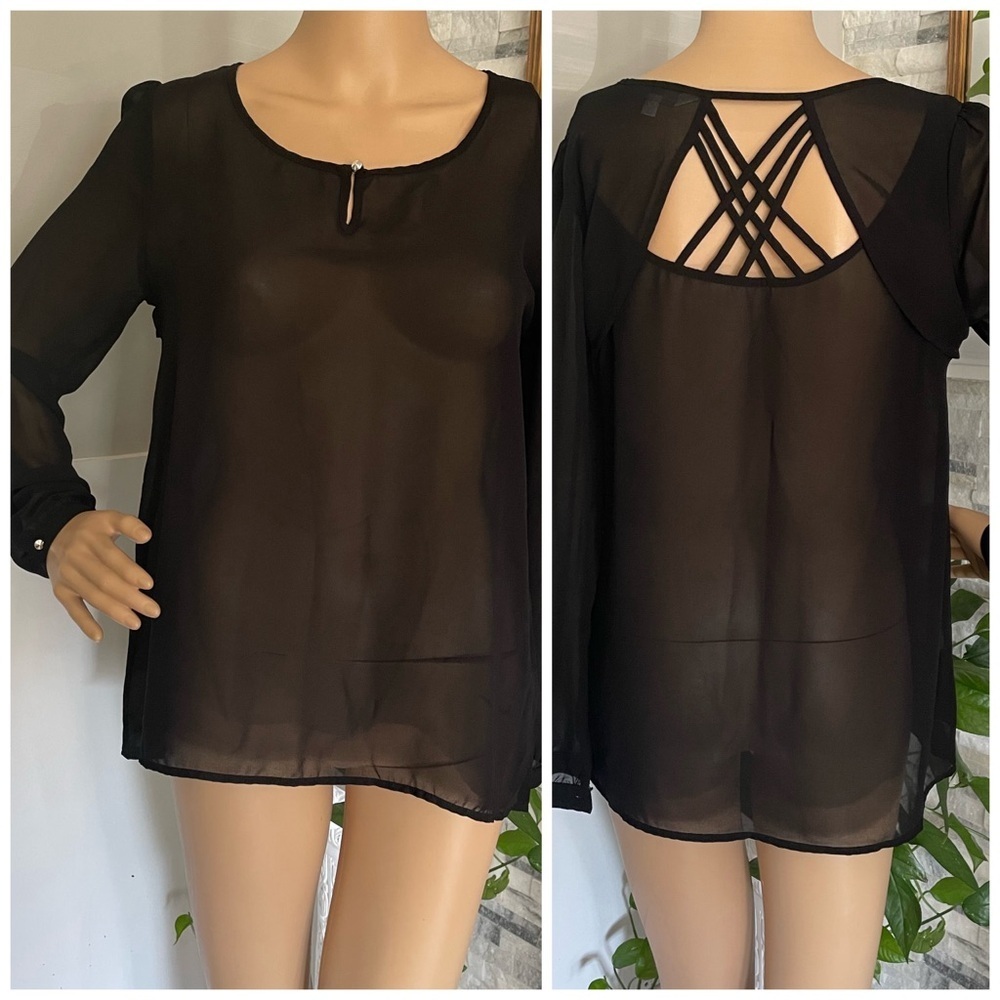 Charming Charlie Sheer Long Sleeves Top Sz S